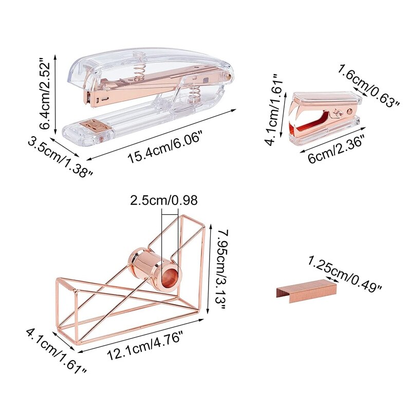 Desk Accessories 4 Kit, Office Supplies Set, Tape Dispenser, Staple Remover, and Staple Set with Brass 24/6 Standard