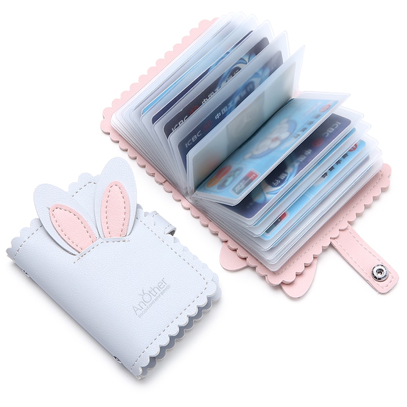 Mooie Cartoon Konijn Card Case Visitekaarthouder Vrouwen Credit Paspoort Card Bag Id Passport Card Wallet Roze Wit
