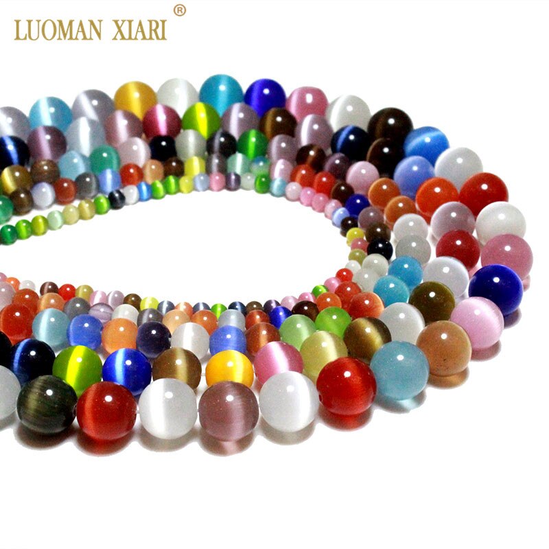 Fine AAA Colorful Cat Eye Round Natural Stone Beads For jewelry Making DIY Bracelet Necklace 4/6/8/10/12MM Strand 15''