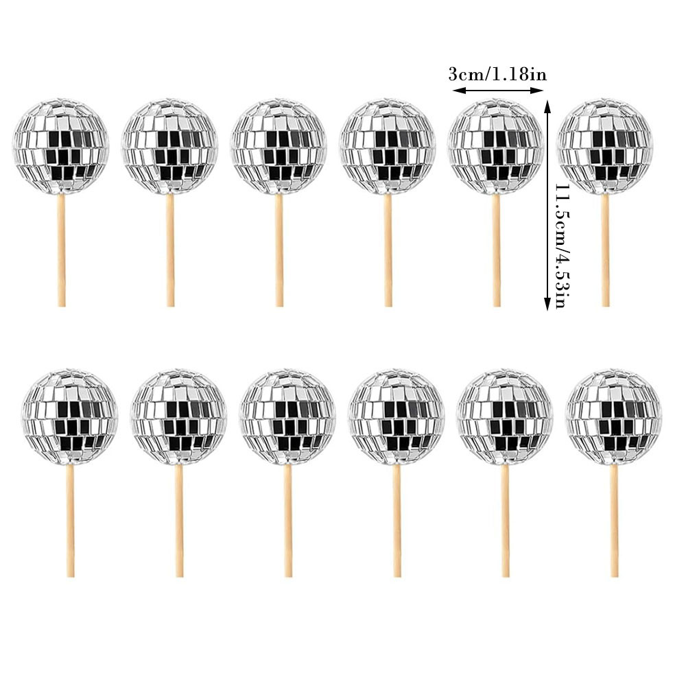 Mirror Ball Cake Decoration Silver Disco Balls Cake Topper Disco 80s Party Cupcake Toppers Wedding Birthday Christmas Supplies: Fluorescence Yellow