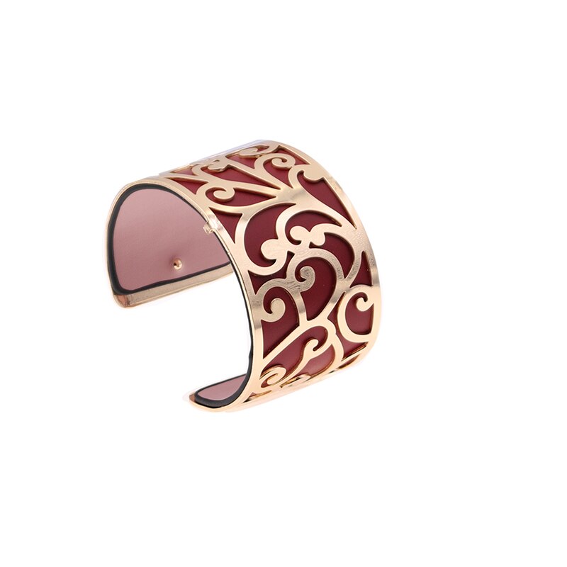 40mm utbytbara vändbara armband för kvinnor med guldfärgad blomformad lädermanschett armband charm armband femme: Wz0217