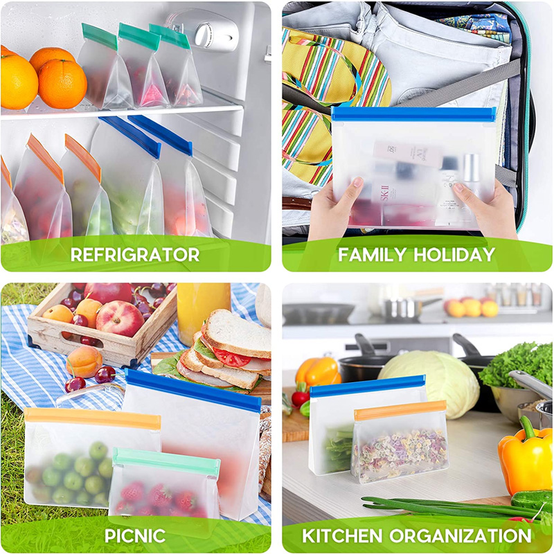 3 Sizes Reusable Stand Up Food Storage Bag Set Leakproof Freezer Food Sealing Bag Kitchen Organizer Fresh Shut Bags BPA Free