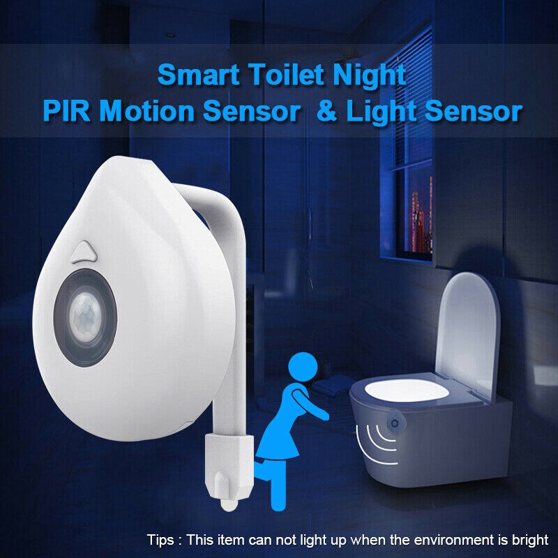 Bathroom Toilet Bowl Light Smart PIR Motion Sensor Seat Waterproof Backlight LED Luminaria Lamp 8 Colors Changing Night Light