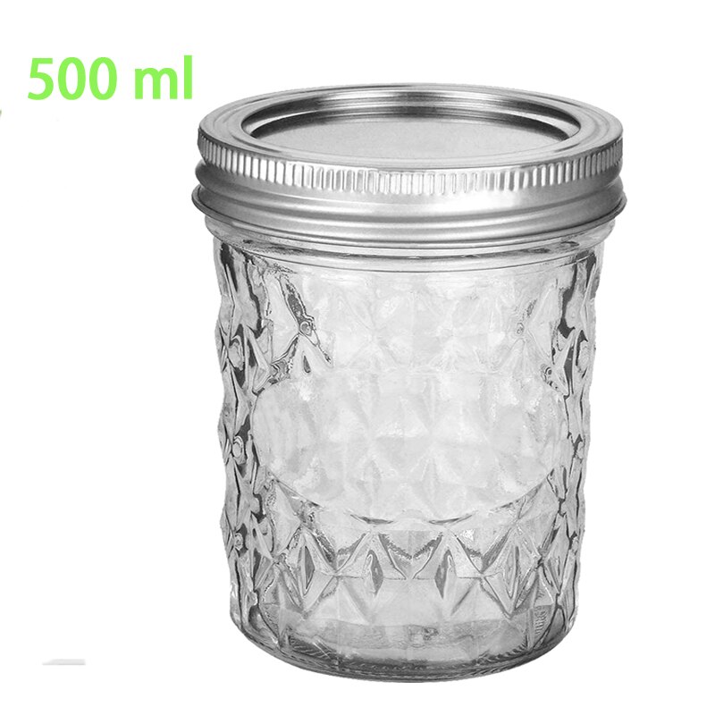 Regelmatige Mond Mason Potten Met Deksels, Gewatteerde Crystal Potten Ideaal Voor Jam, Smoothies, Desserts, Salades: 500ml