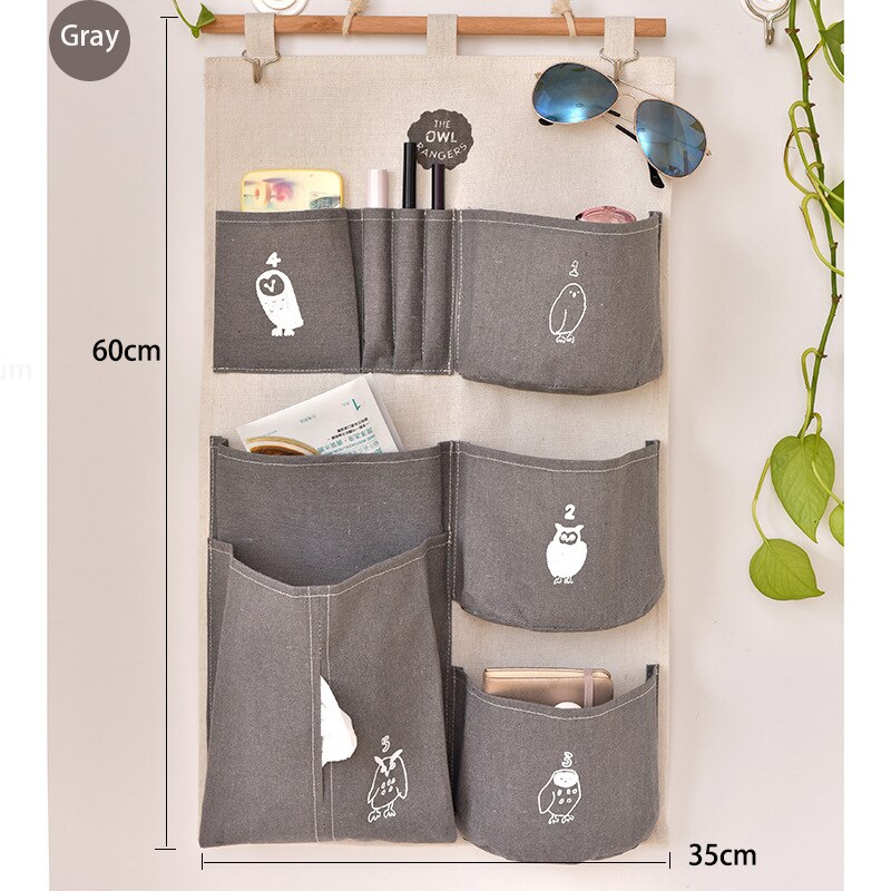 9 lommer væghængende organisator taske hjem opbevaring hængende tasker til garderobe soveværelse køkken badeværelse nøgler legetøjsvæv organisering: Grå -9 lommer