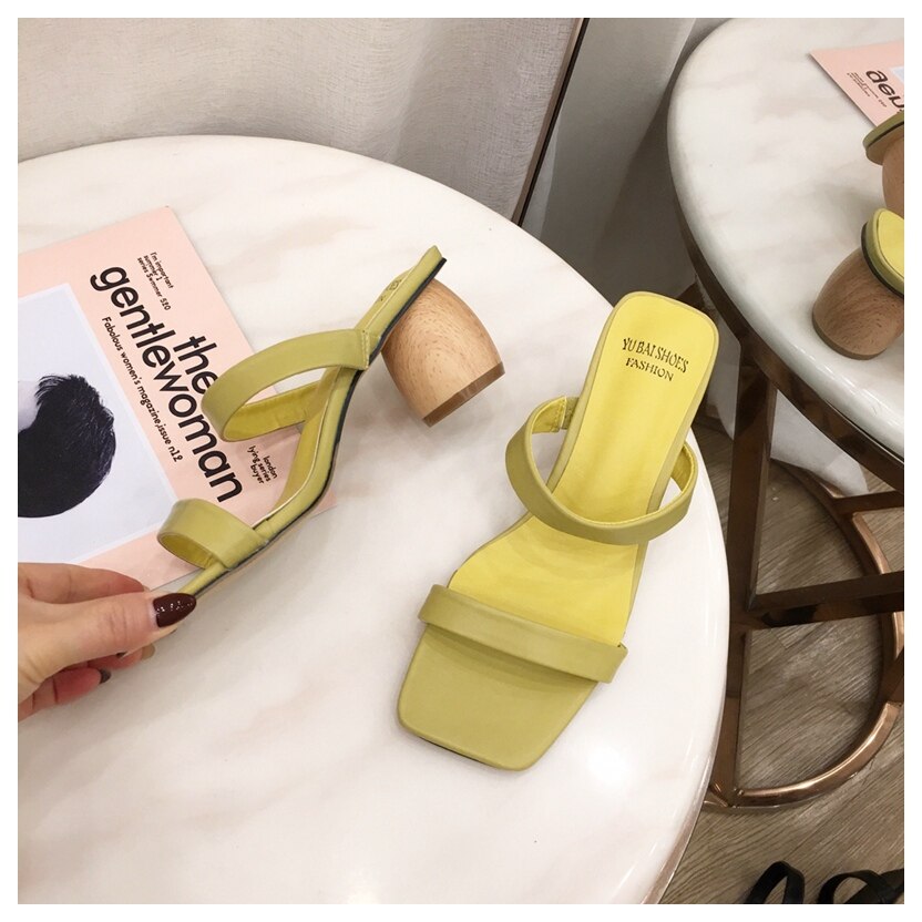 Dam sandaler höga träklackar flip flop dam toffel dam rutschkanor utomhus tofflor sommar sandal kvinnlig toffel: Gul / 5