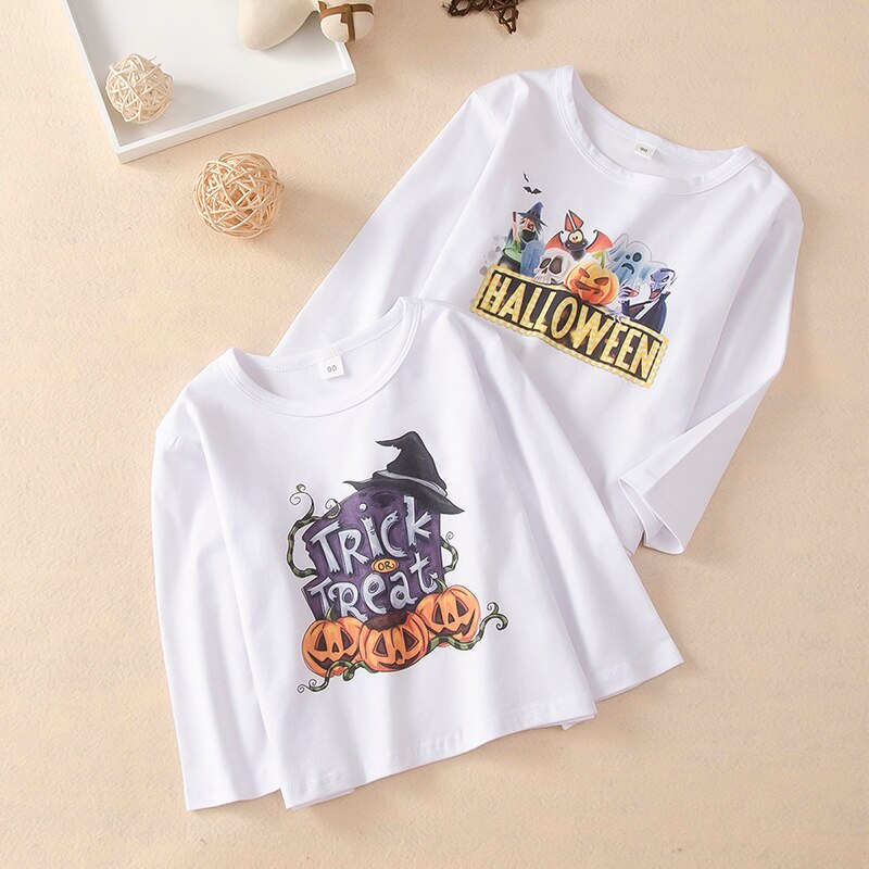 Hipac 2-6T Kids Lange Mouw Tops Halloween T-shirt Jongens Meisjes Pompoen Print Kinderen Kostuum Tollder kleding Kindje Tees