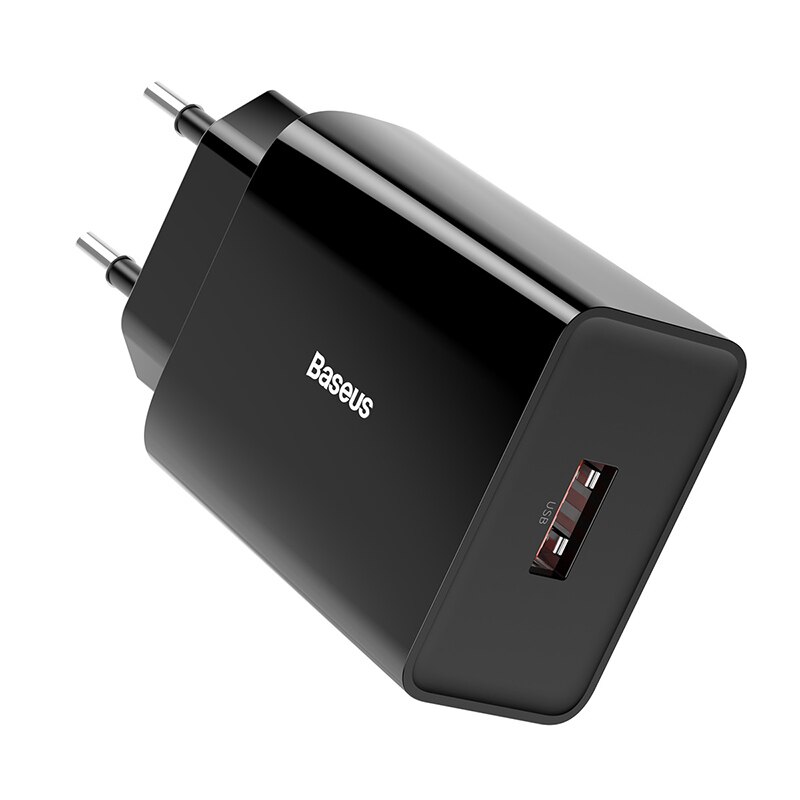 Baseus 18W Usb Charger Qc 3.0 Quick Charger Voor Xiaomi Mini Usb Fast Charger Voor Iphone Draagbare Reislader voor Huawei: USB Black