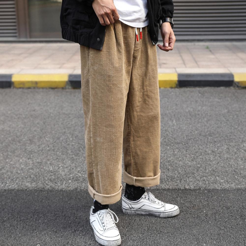 Corduroy-pantalon à jambes larges pour hommes et femmes, Streetwear Hip-hop, taille élastique, style japonais, ample, couleur Baggy, collection pantalons décontractés, collection