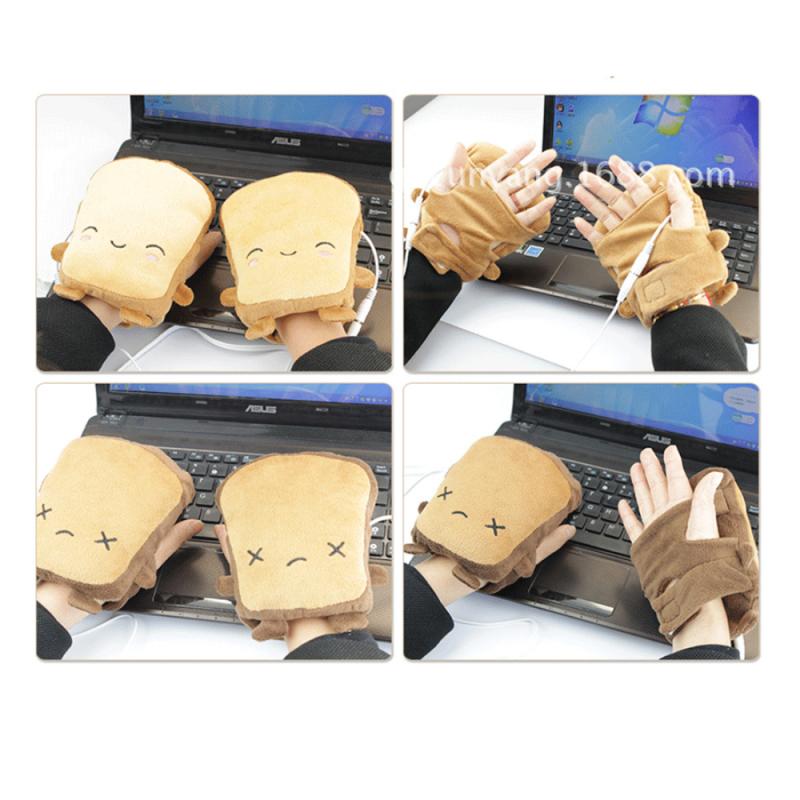 Usb Warmer Verwarmde Handschoenen Leuke Hand Warmers Handschoenen Vingerloze Leuke Toast Vorm Jaar Kerstcadeau Winter Handschoenen