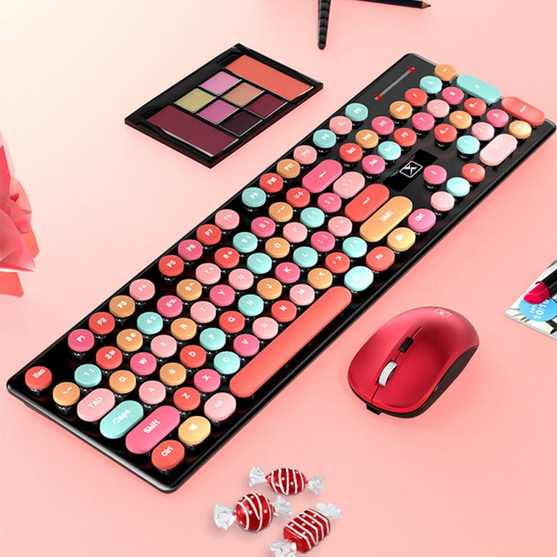 Wireless Keyboard and Mouse Combo, 2.4G Cute Round Mute Keyboard Mouse Set for Laptop, Computer,