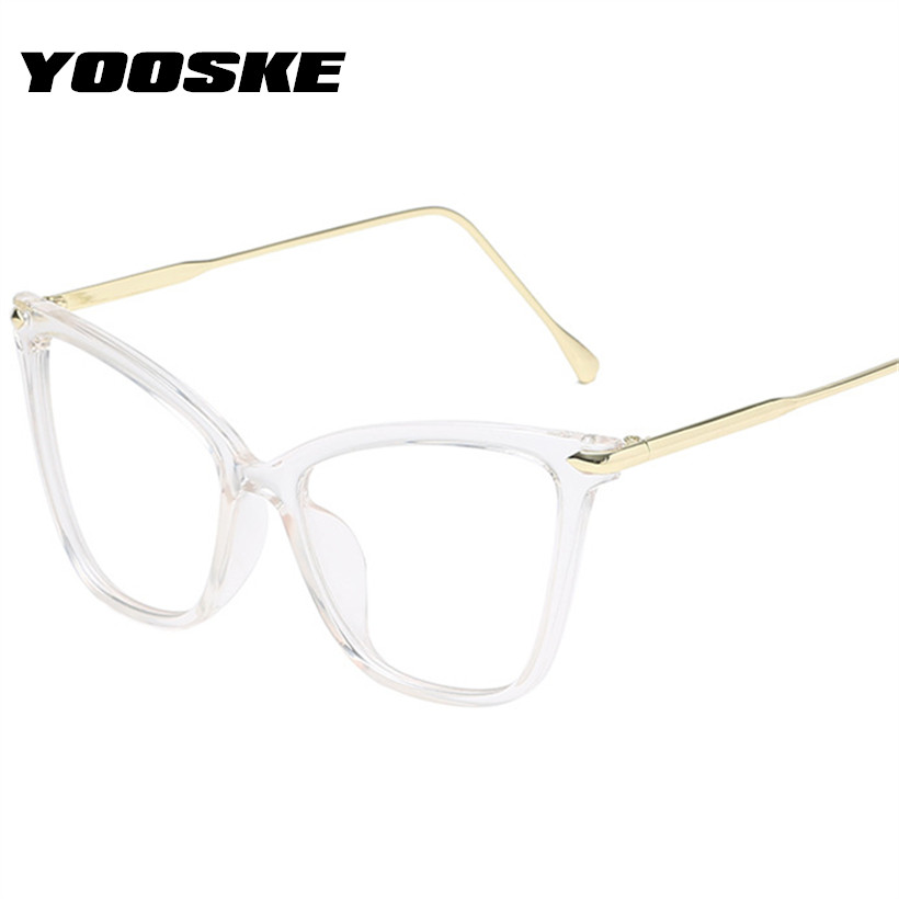 Monturas para gafas de gato YOOSKE, marco de Metal para mujer, Disgner, gafas ópticas para mujer, monturas transparentes, gafas Vintage