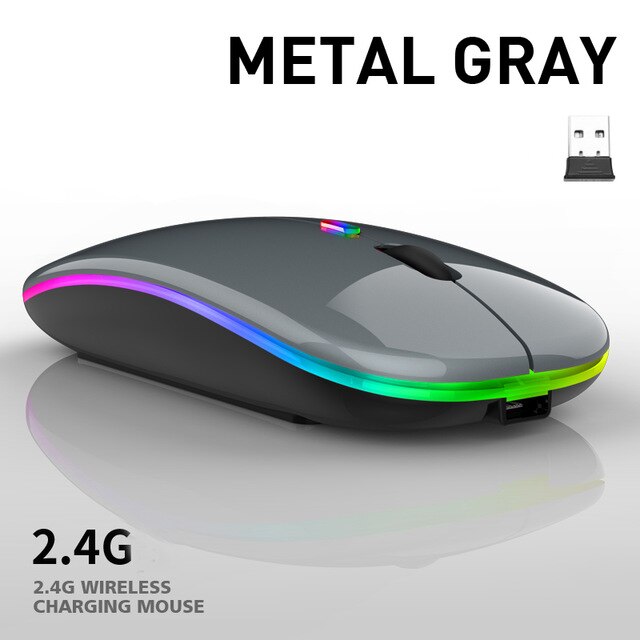 Mouse sem fio recarregável rgb bluetooth mouse para computador portátil sem fio mause silencioso led ergonômico pc macbook gaming mouse: Vermelho