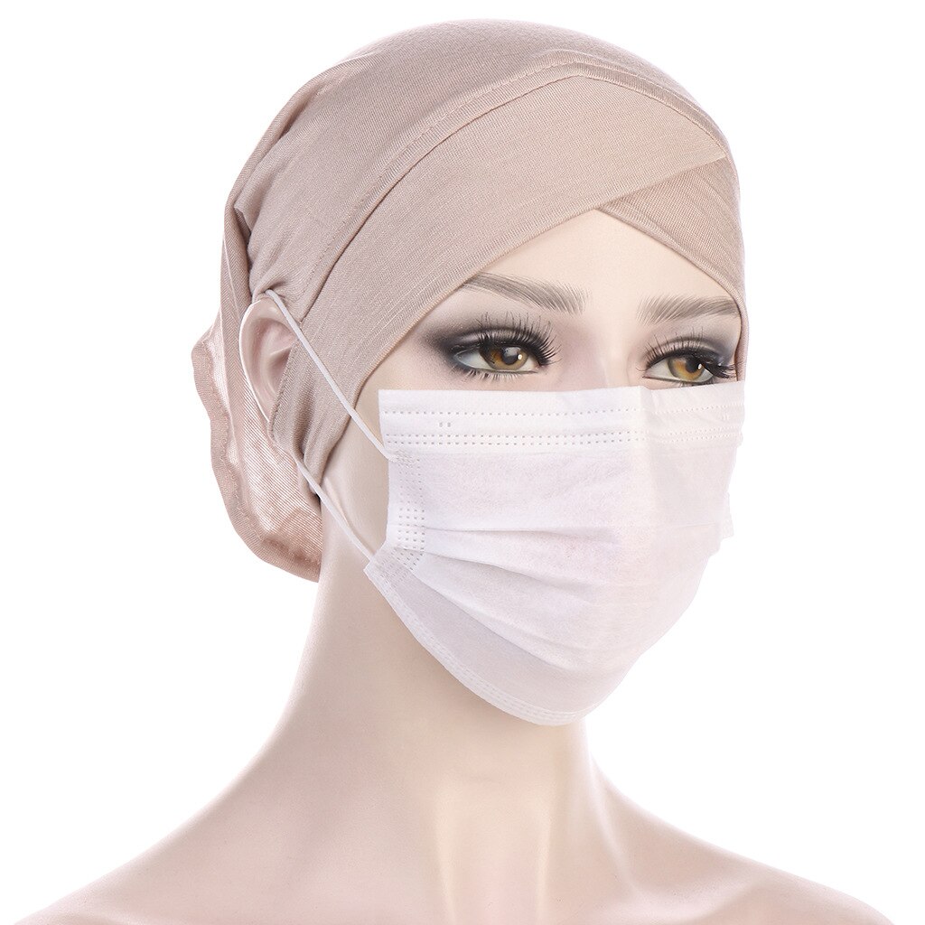 Turban torsadé intérieur Hijabs pour femmes musulmanes, couvre-chef croisé avec trous pour les oreilles, vêtements ethniques, casquette, masque, enveloppe de tête pour dames islamiques: ivory