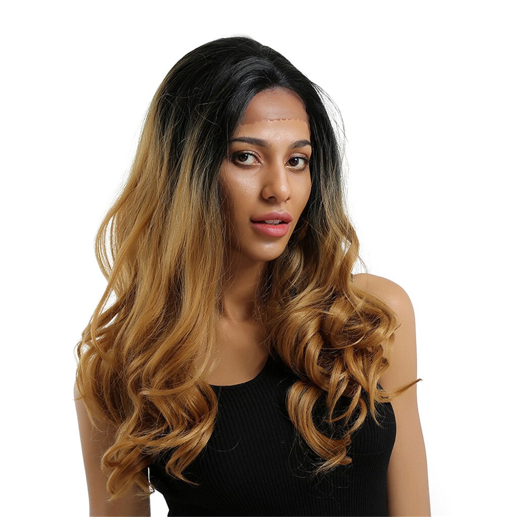 Blonde Unicorn Medium Long Front Lace Synthetic Wigs Black Brown with Highlight Wig for Black White Women Wedding Lace Hair: Lamp10550