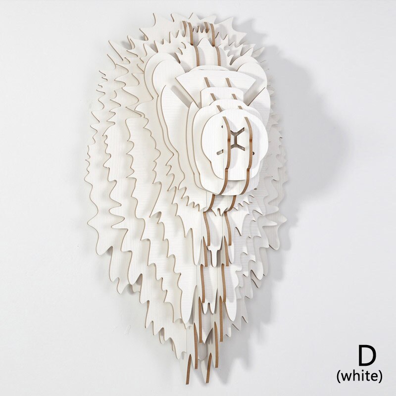 Nordic Stijl Woondecoratie Hout Leeuwenkop Muur Opknoping Voor Art Wanddecoratie Hout Dieren Hoofd Ambachten Voor Moderne Thuis Decor: D White