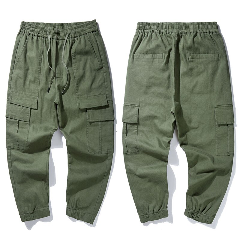 Pantalon cargo décontracté en coton 6xl homme, 5xl taille, taille élastique, multi-poches, kaki, vert: Vert / 5xl