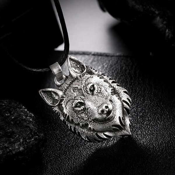 1 Pc Tibetaans Zilveren Wolf Hoofd Hanger Ketting Amulet Dier Viking Mannen Sieraden