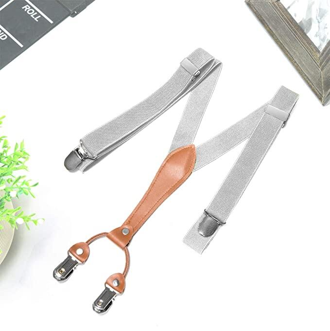 Y-Vorm 4 Clips Bretels Mannelijke Unisex Vintage Casual Lederen Bretels 2.5 Cm Breedte Voor Man Vrouw Microfiber Bretels: Light grey2