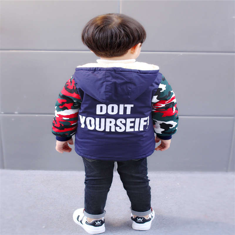 BibiCola Baby Kleidung Streifen Buchstaben Gedruckt Kapuze Unten Jacke Tops Plus Samt Warme Kleidung Baby Winter Jungen Unten Jacke