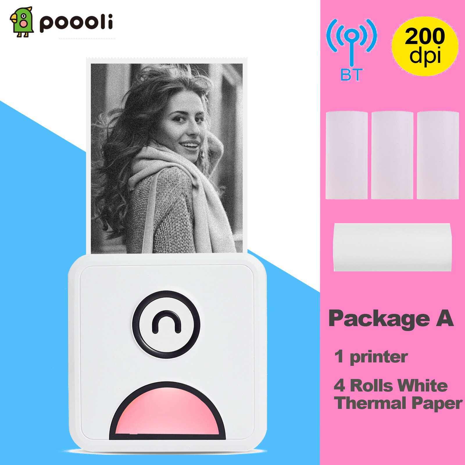 Poooli L1 Pocket Photo Thermal Printer 200dpi 58mm Wireless BT Memo Lists Printer for Printing Labels Photos Making Journals: Pink Package A