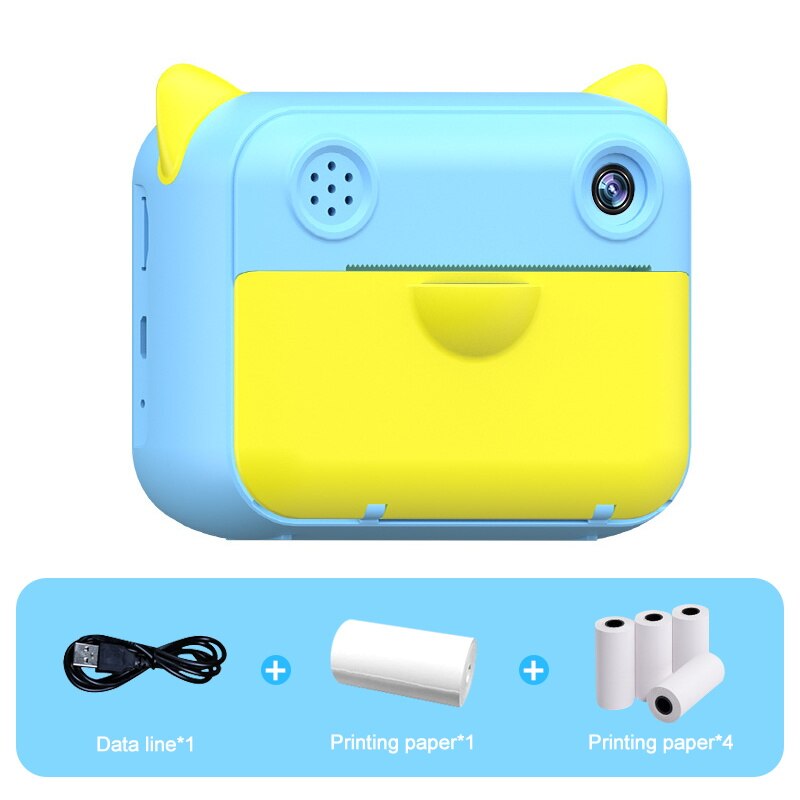 Children Camera Instant Print Camera For Kids 1080P Digital Cameras With Photo Paper Child Toys Camera Birthday for Kids: Blue 5 Rolls Paper / With 32GB SD Card