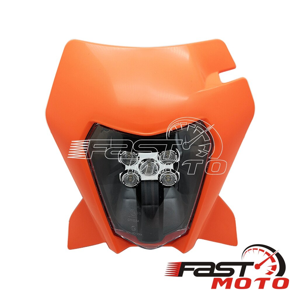 For 690 enduro R LED Headlight Front Lamp Fairing Black Off Road Supermoto Head Light Mask for Six Days EXC EXC-F EXC-W XCF: E8 orange