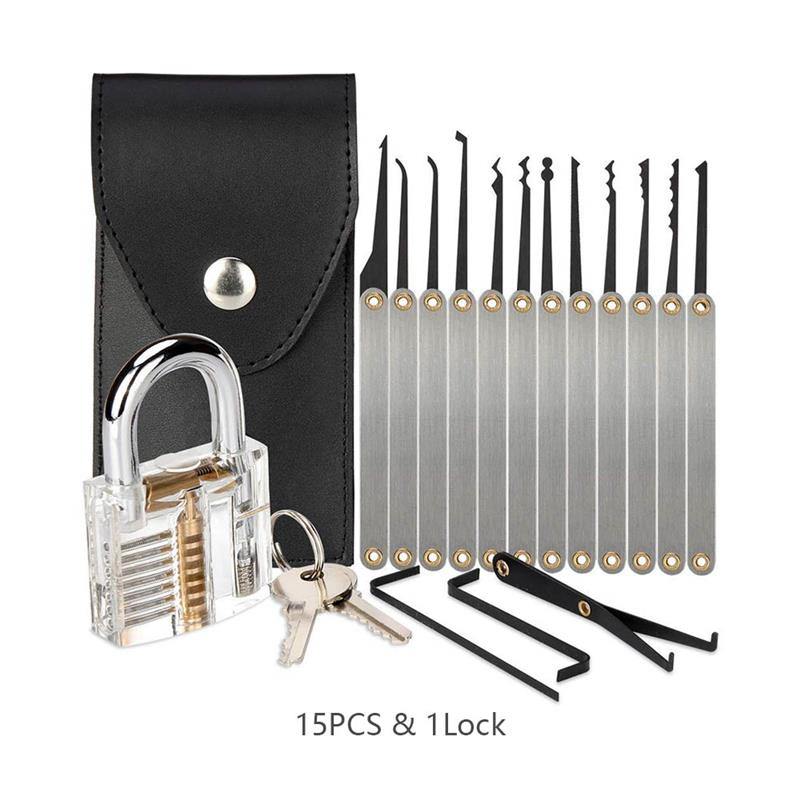 Locksmith Hand Tools Supplies Lock Pick Set Transparent Visible Practice Padlock With Broken Key Removing Hooks Hardware Tools