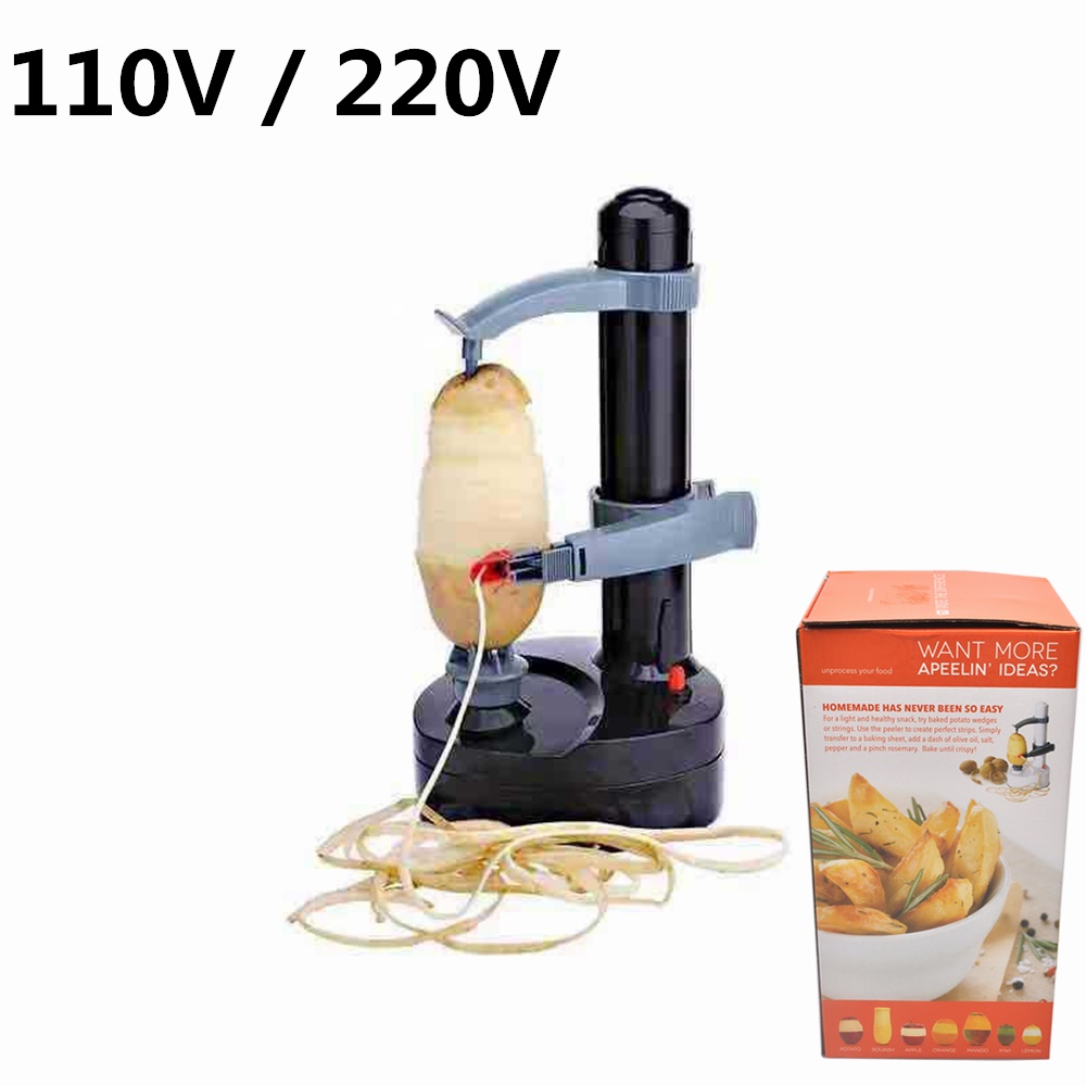 110V 220V Potato Peeler Electric with 3 Blades Automatic Apple Paring Machine Kitchen Tools Cutter Slicer For Vegetable Fruits: black / US