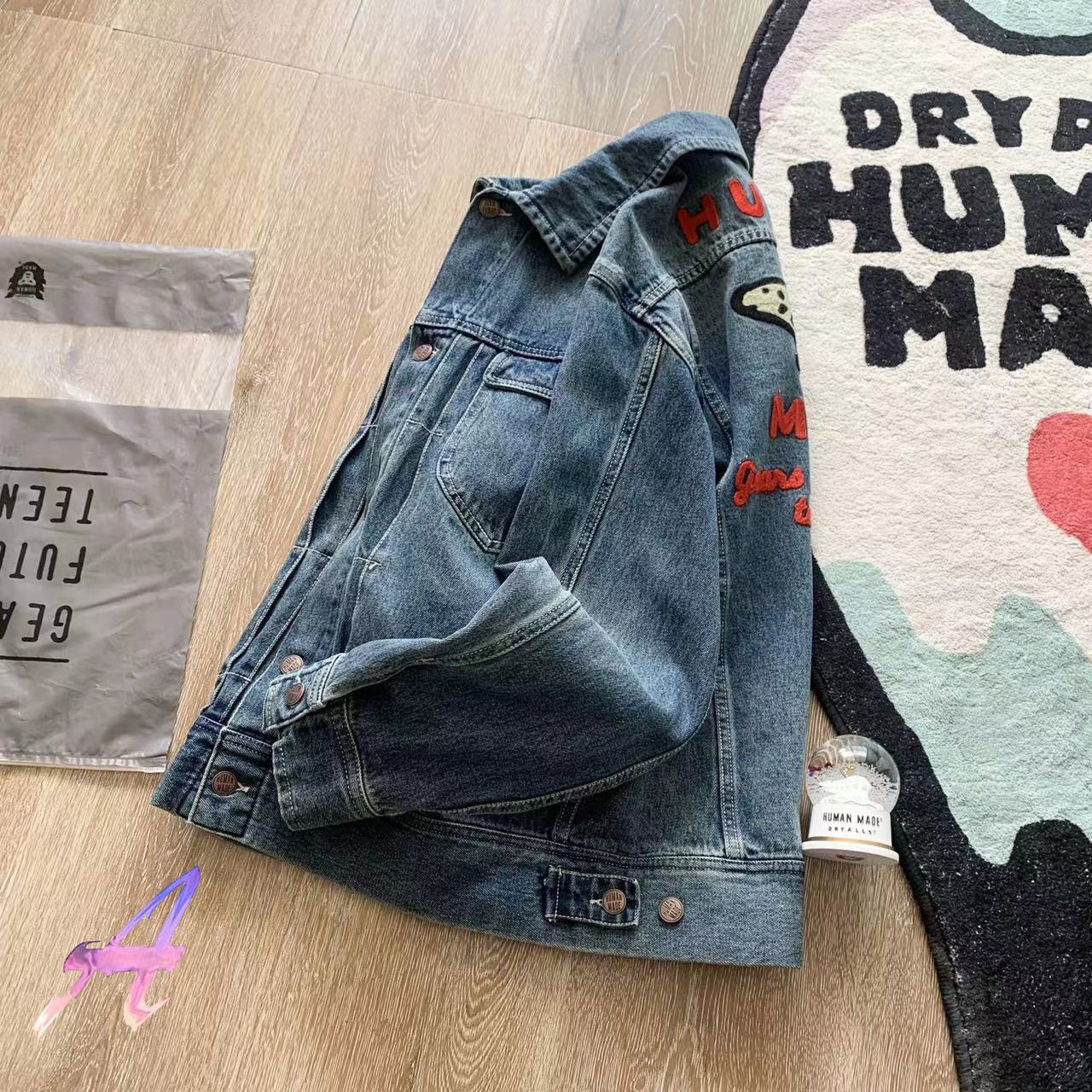 2022ss Human Made Jacket Embroidered Polar Bear Washed Retro Denim Jackets for Men Women