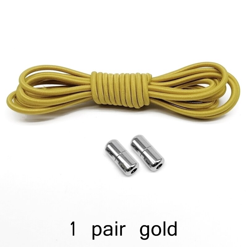 Cordones de zapato elásticos con cerradura de Metal para niños y adultos, Cordones redondos para zapatillas, cordones rápidos, tiras de zapatos perezosos, sin atar, Z051: gold