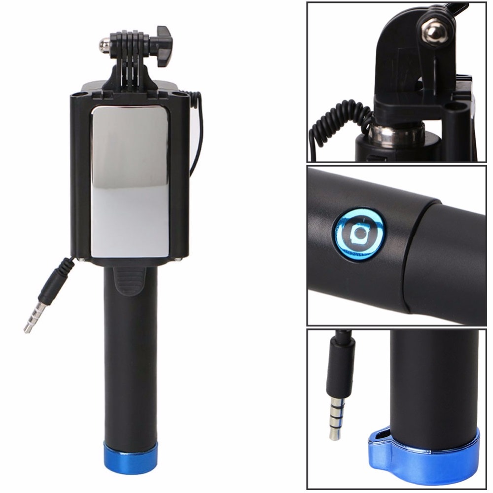 Mini palo de selfie universal con espejo para iPhone 5S 6S Samsung S8 S7 Cable de mano Monopod extensible portátil