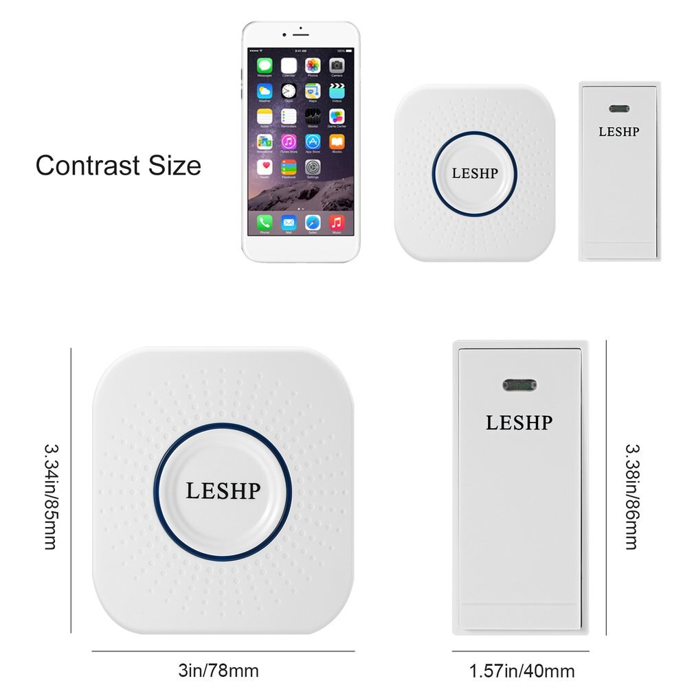 LESHP Easy to Install Music Wireless Doorbell 150M Long-distance Remote Control Night Light 58 pieces of Chord Music