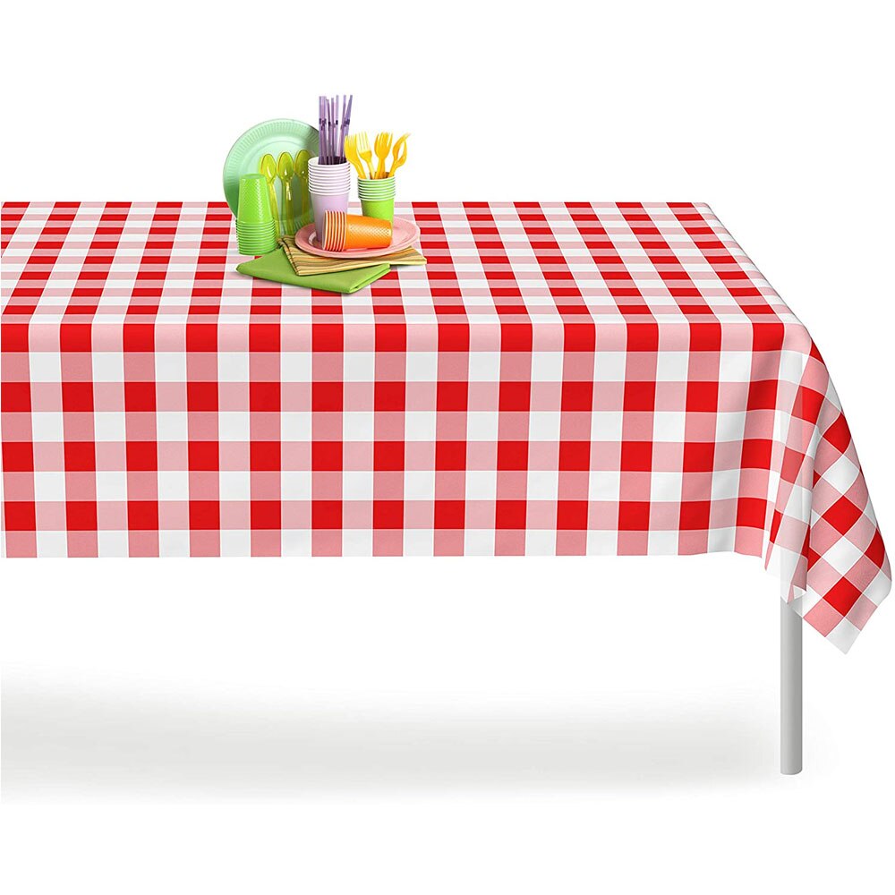 Wegwerp Plastic Tafelkleed Kleur Rechthoek Dikker Hoge Plastic Dessert Tafelkleed Geschikt Voor Party Picknick Barbecue: Red plaid