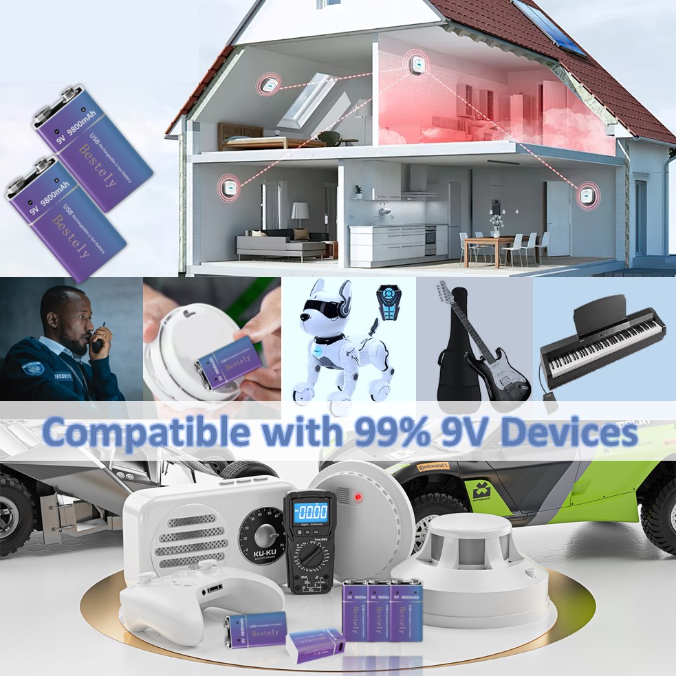 Baterías recargables estándar de 9 voltios, batería de litio tipo C de 9 V de gran capacidad de 9800 mAh, batería de autodescarga baja precargada