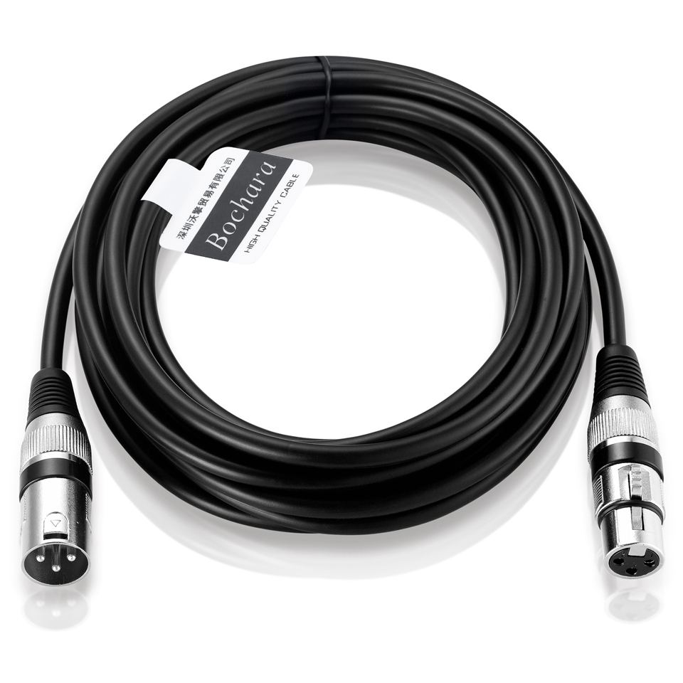 Bochara-cabo xlr trançado, macho para fêmea, ofc, cabo de áudio + trançado, para microfone, mixer, amplificador, 1m, 2m, 3m, 5m, 10m: Preto / 3 m