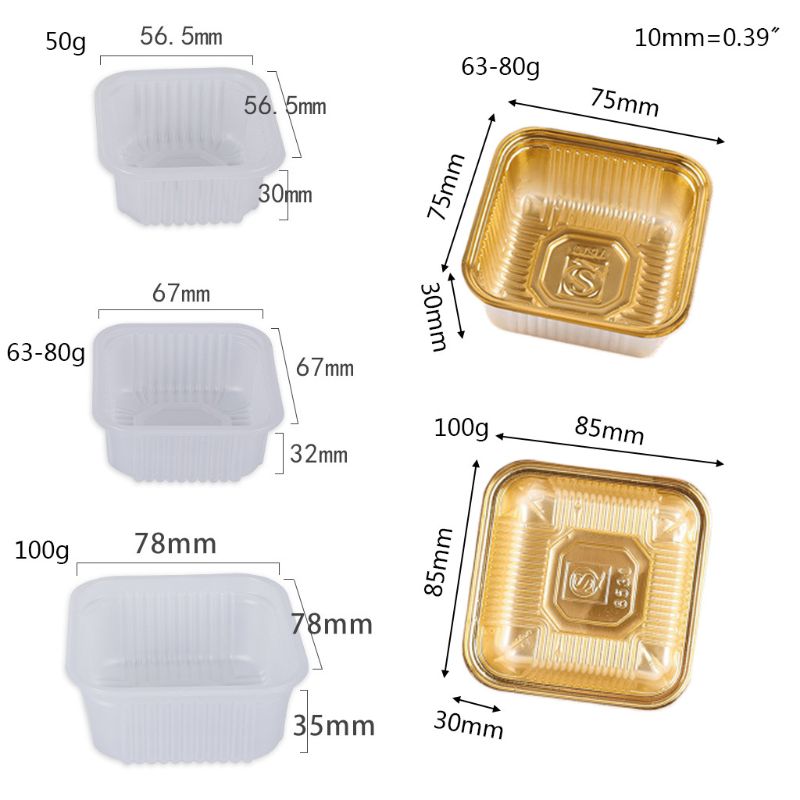 Bandejas de pastel de Luna cuadradas, 100 Uds., 50/63-80/100g, paquete de caja de pastel de Luna, contenedor, soporte para Festival de mediados de otoño
