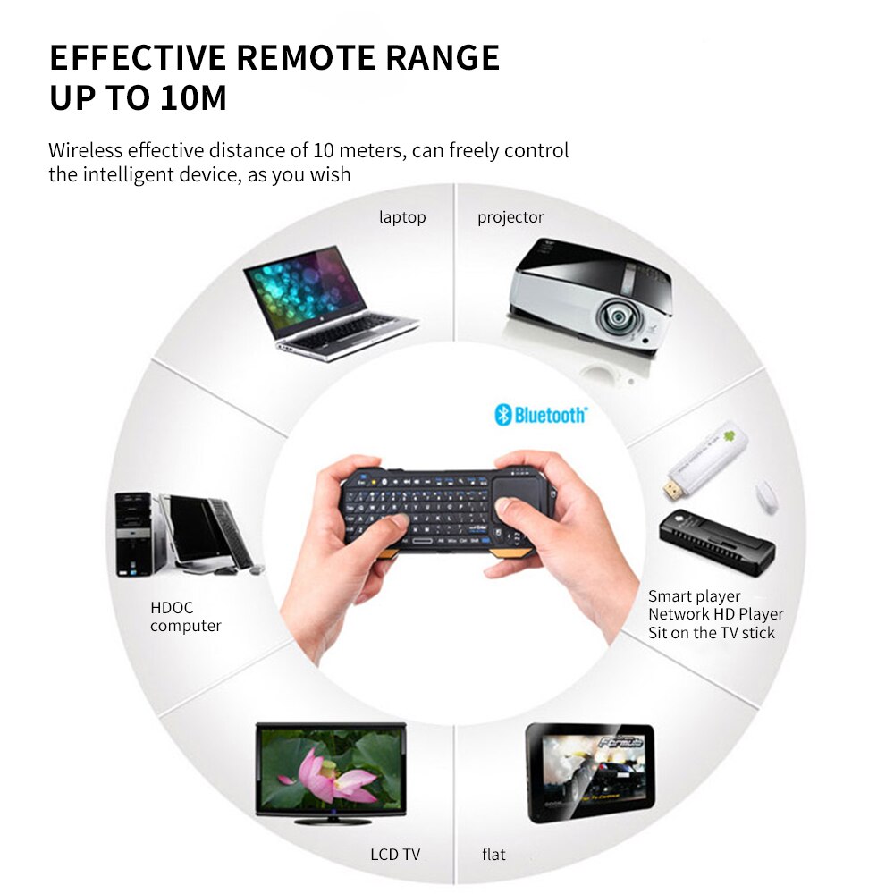 Trådløst tastatur bluetooth tastatur med touchpad til smart telefon projektor tablet pc spil konsol 450 li- ion batteri bærbar