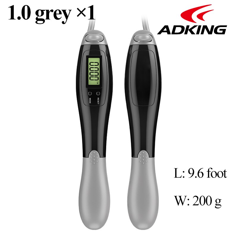ADKING digital smart jump rope with accurate counter timer skipping rope for speed training body building non-slip wight loss: 1.0 rope grey 200g