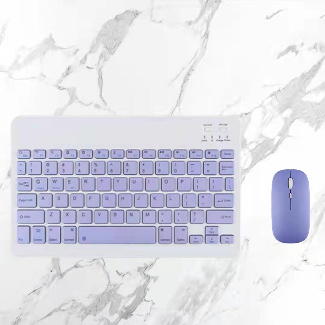 Teclado inalámbrico con Bluetooth para Ipad, juego de ratón, recargable, silencioso, ultrafino, Mini ordenador, teléfono móvil, tableta, Notebook: purple mouse set