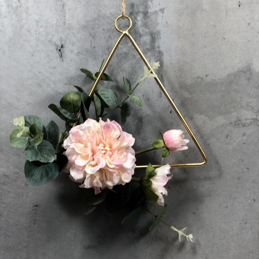 20cm jernreb guld metalring bærbar krans blomster bryllup brud blomster krans håndlavet catcher hoop baby shower indretning: Trekant- lys pi