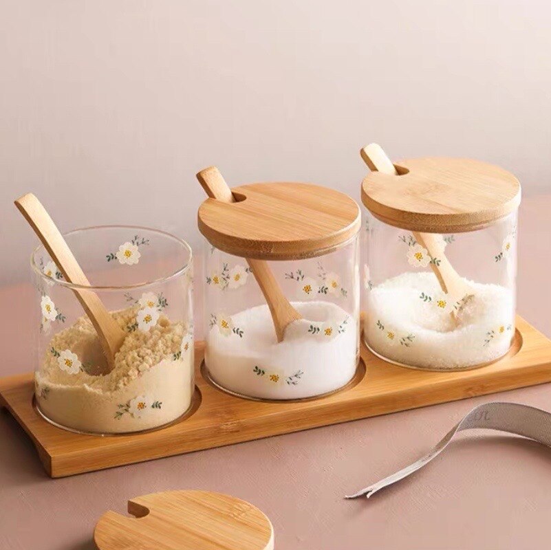 Kruiden Jar Glas Millimi Ранчо Schoonmaken Kleine Daisy Hoge Borosilicate Huishouden Keuken Fles Driedelige Pot Met Deksel