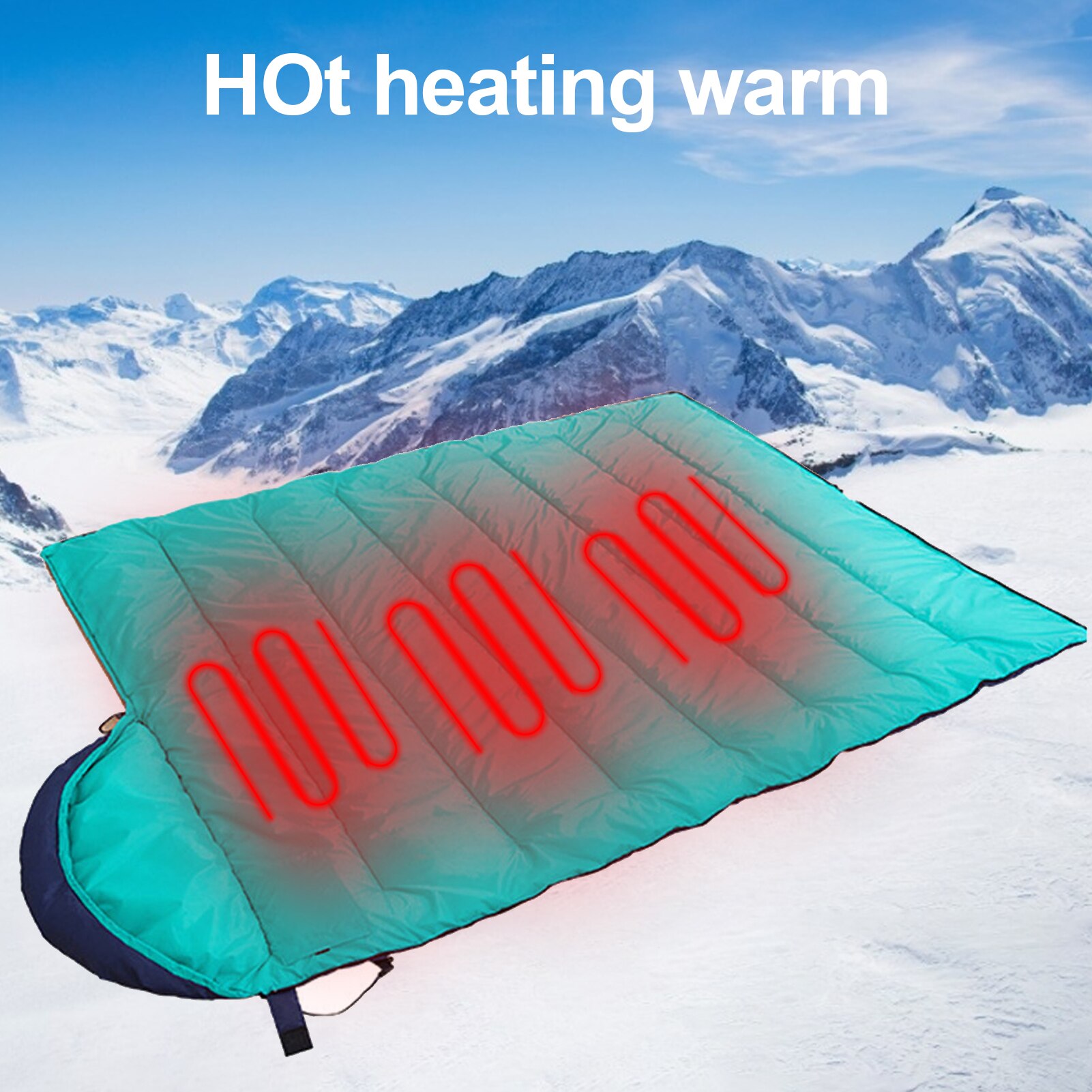 220X75Cm Winter Draagbare Elektrische Verwarming Outdoor Camping Thermische Slaapzak Waterdichte Envelop Slapen Zak