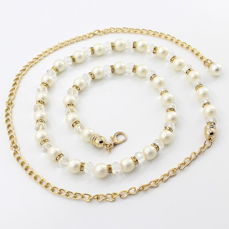 2022 hanfu belt women simulated pearl belts alloy chain belts waistband women dresses clothing female accessories: color2