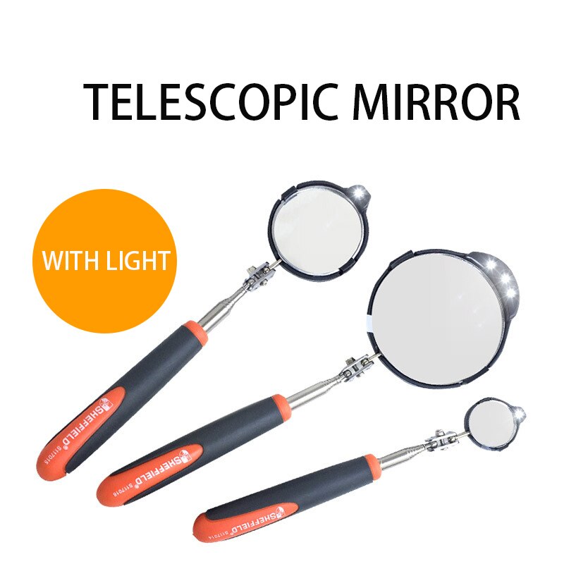Telescopic inspection mirror with lamp universal auto repair mirror under car inspection mirror chassis maintenance mirror