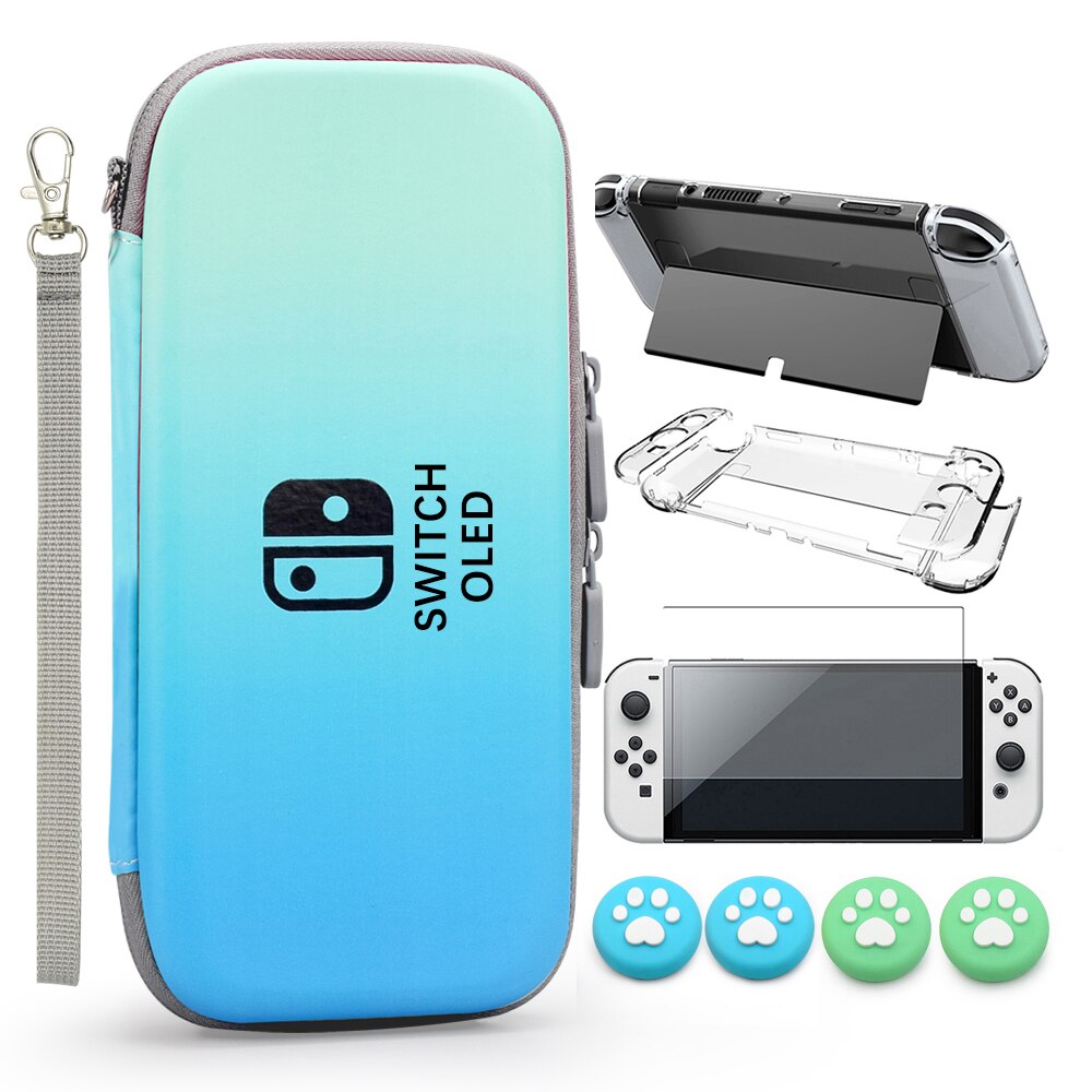 Switch OLED Storage Carry Bag Accessories Kit PC Clear Cover Case Screen Protector With Analog Grips for Nintendo Switch OLED: Apple Green