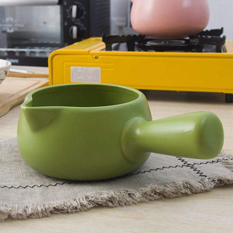 Keramische Servies Koffie Potten Baby Voedingssupplement Emaille Enkel Handvat Koken Melk Pot Pasta Rijst Noodle Siroop Steelpan: 1L Green