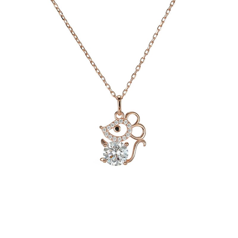 Leuke Rat Muis Hanger Ketting Koper Zirkoon Kristallen Sterrenbeeld Dier Natal Jaar Vrouwen Sieraden: neckalce rose gold