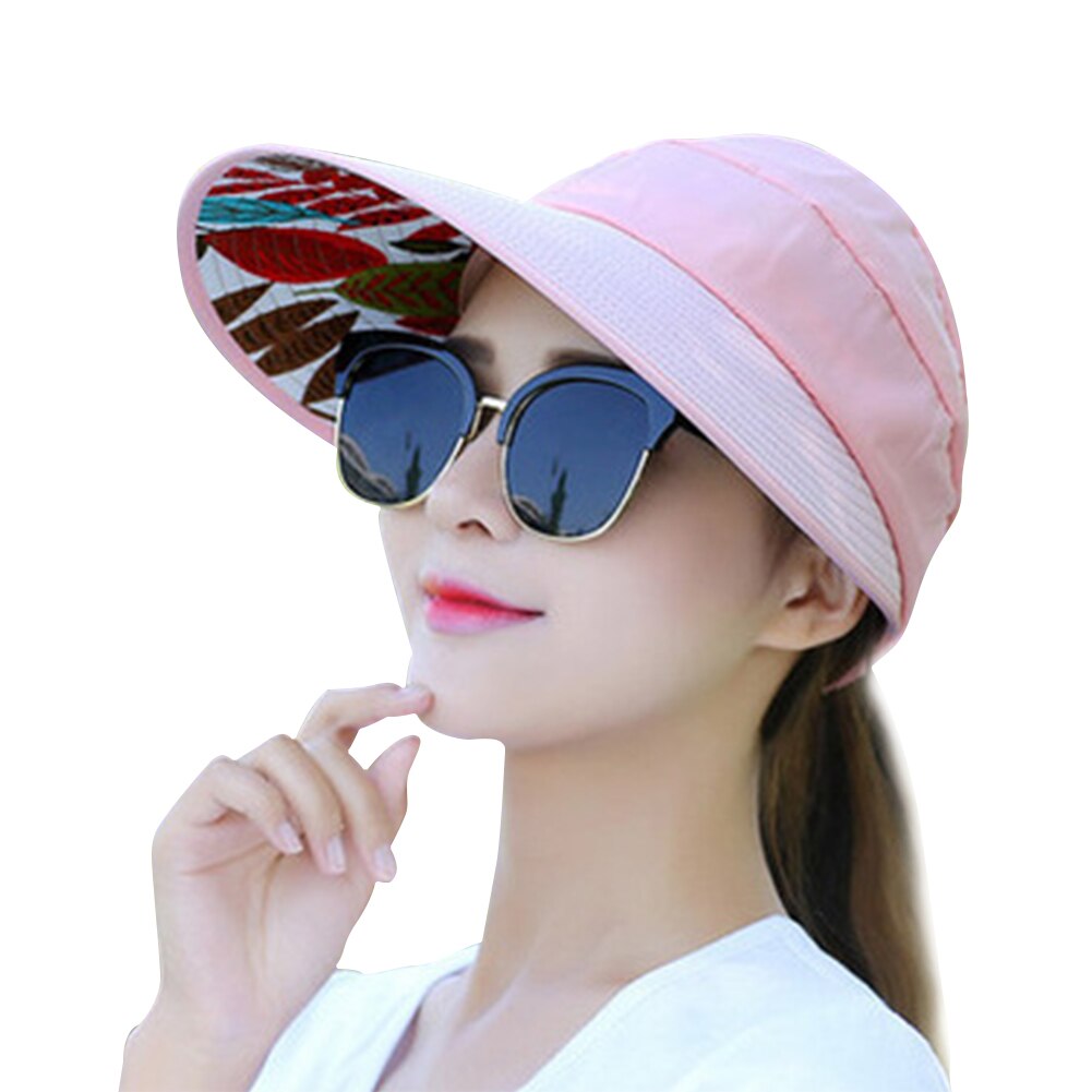 Sombrero plegable de verano para mujer, gorra con visera ancha, sombrero de protección solar UV para vacaciones de mujer, sombrero de visera para playa #05: pink