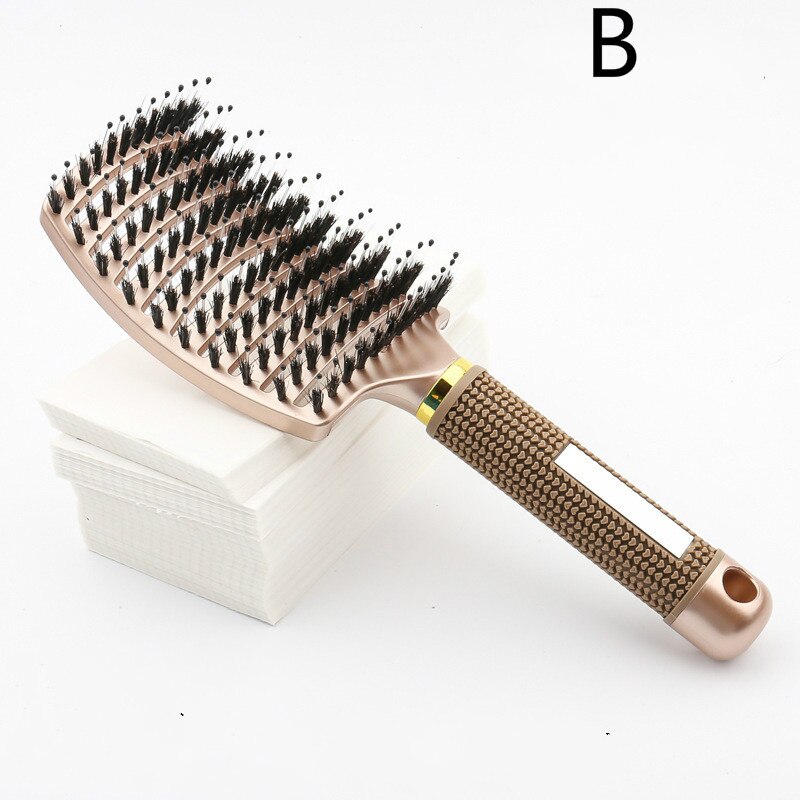 Brosse à cheveux professionnelle en poils et Nylon, peigne de Massage du cuir chevelu, pour cheveux mouillés